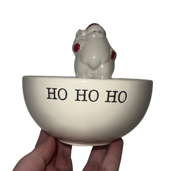 Mud Pie Ceramic Candy Dish 3D Santa Sits Ho Ho Ho Christmas Trinket Bowl Holiday - Picture 9 of 9
